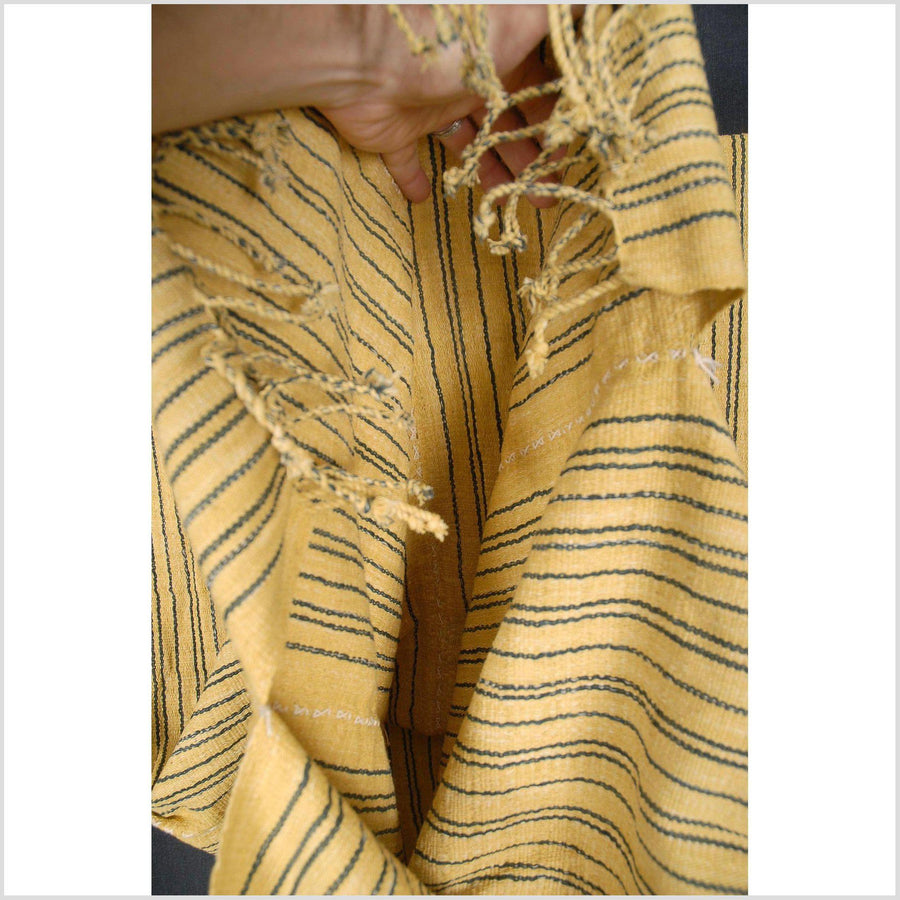 Hmong boho fabric ethnic tribal textile Thailand throw fabric natural dye color pink yellow gray stripe Karen pillow cotton cloth CB53