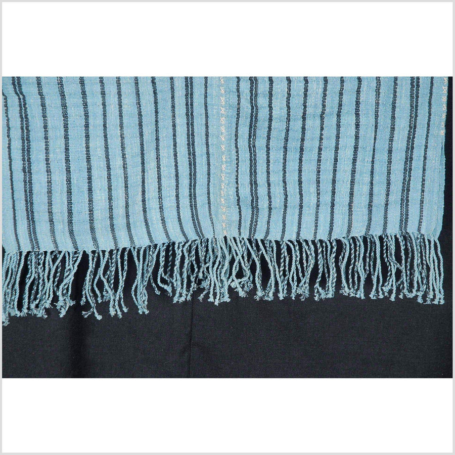 Hmong boho fabric ethnic tribal textile Thailand throw fabric natural dye color turquoise gray blue stripe Karen pillow cotton cloth CB58