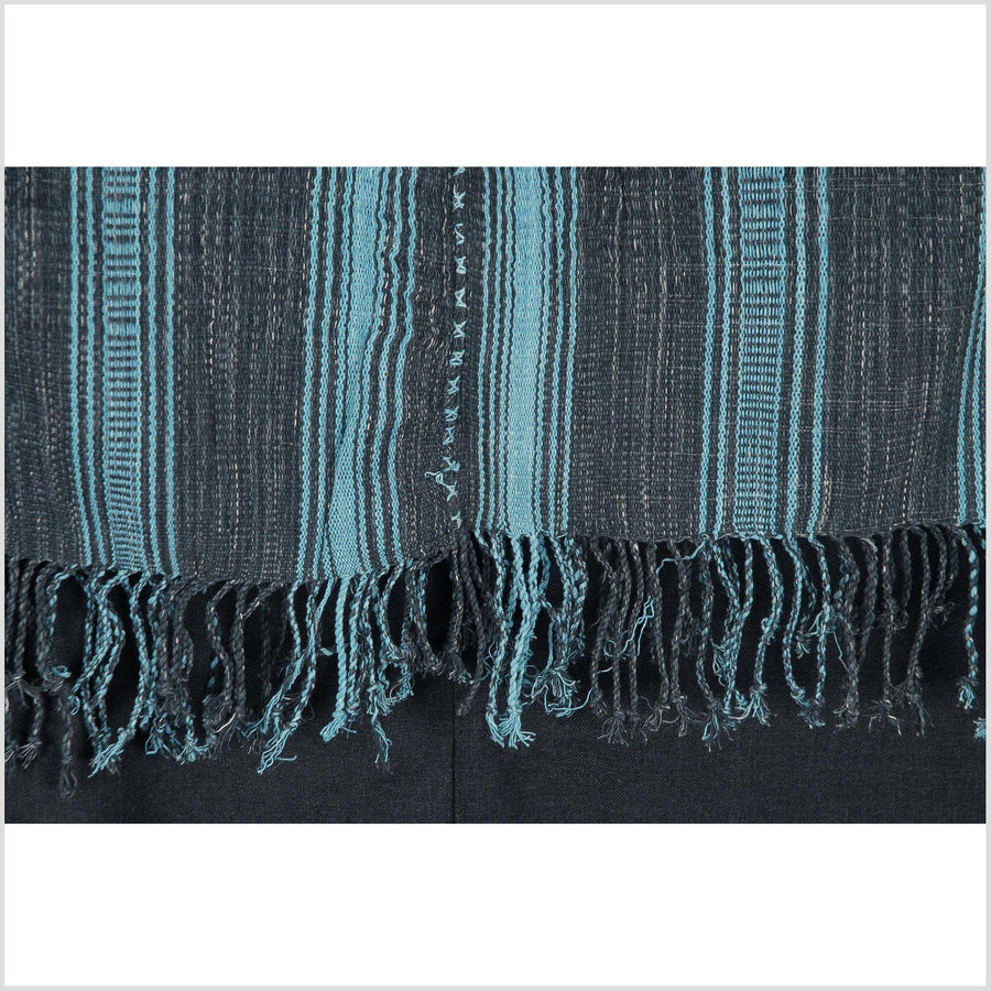 Hmong boho fabric ethnic tribal textile Thailand throw fabric natural dye color turquoise gray stripe Karen pillow cotton cloth CV102