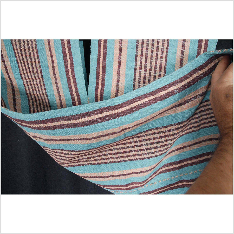 Hmong boho fabric ethnic tribal textile Thailand throw fabric natural dye color turquoise pink brown stripe Karen pillow cotton cloth CB60
