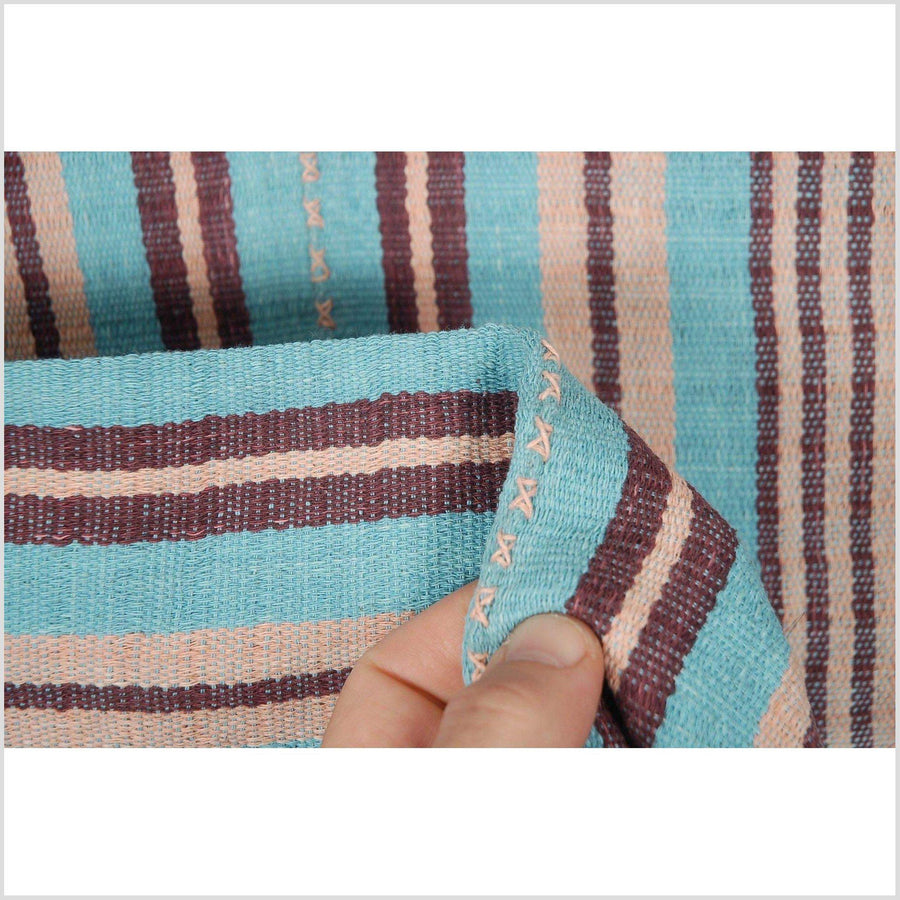 Hmong boho fabric ethnic tribal textile Thailand throw fabric natural dye color turquoise pink brown stripe Karen pillow cotton cloth CB60