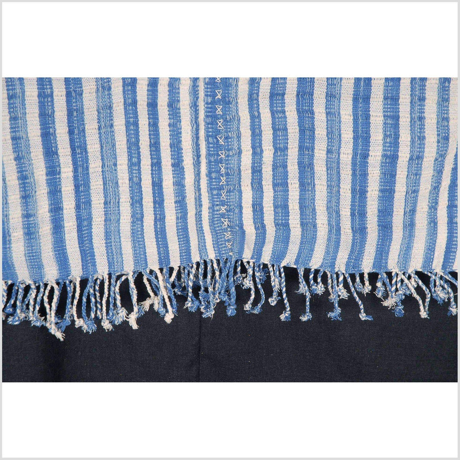 Hmong boho fabric ethnic tribal textile Thailand throw fabric natural dye color white blue stripe hilltribe Karen pillow cotton cloth CB44