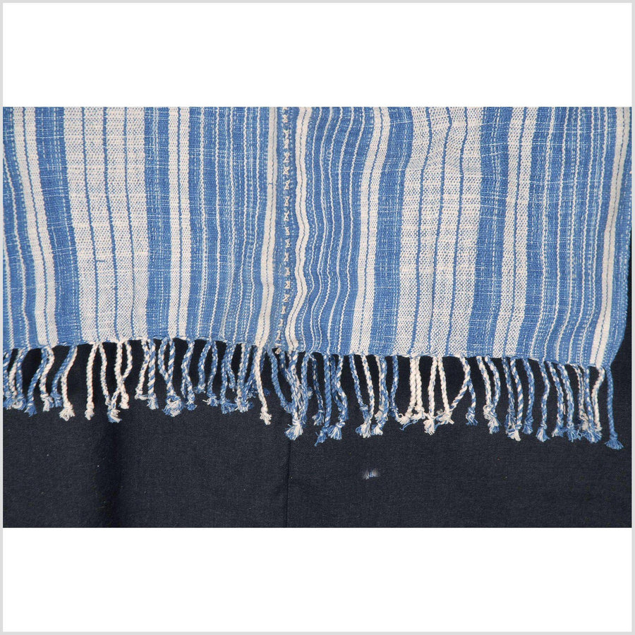 Hmong boho fabric ethnic tribal textile Thailand throw fabric natural dye color white blue stripe hilltribe Karen pillow cotton cloth CB45