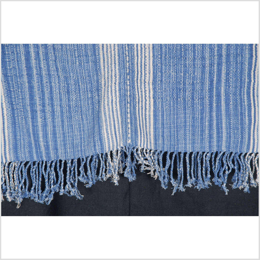 Hmong boho fabric ethnic tribal textile Thailand throw fabric natural dye color white blue stripe hilltribe Karen pillow cotton cloth CB59