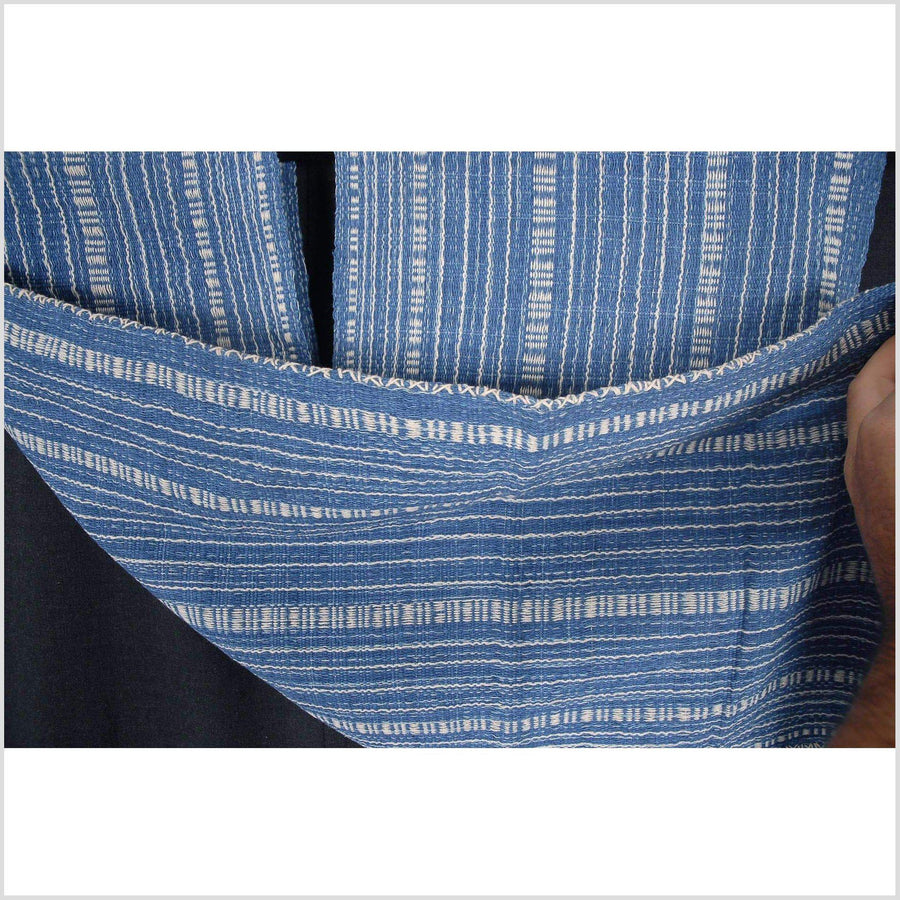 Hmong boho fabric ethnic tribal textile Thailand throw fabric natural dye color white blue stripe hilltribe Karen pillow cotton cloth CB63