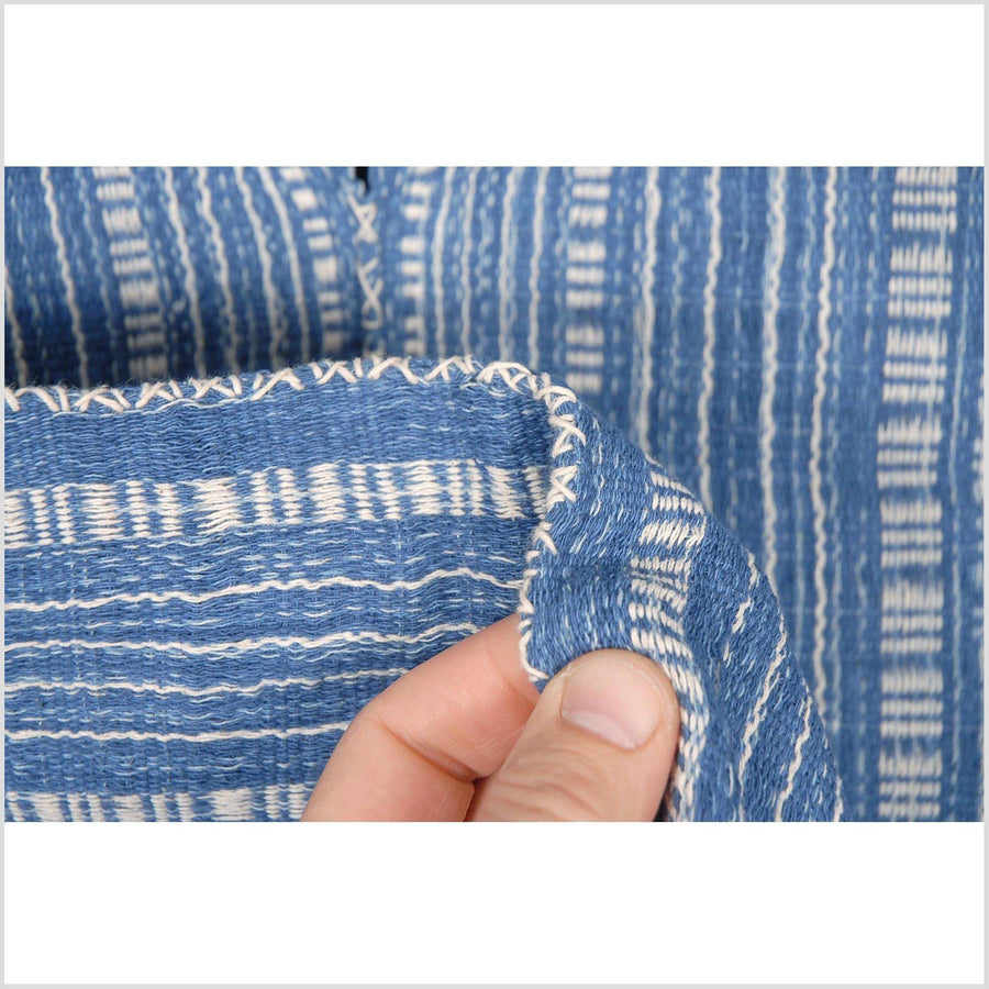 Hmong boho fabric ethnic tribal textile Thailand throw fabric natural dye color white blue stripe hilltribe Karen pillow cotton cloth CB63