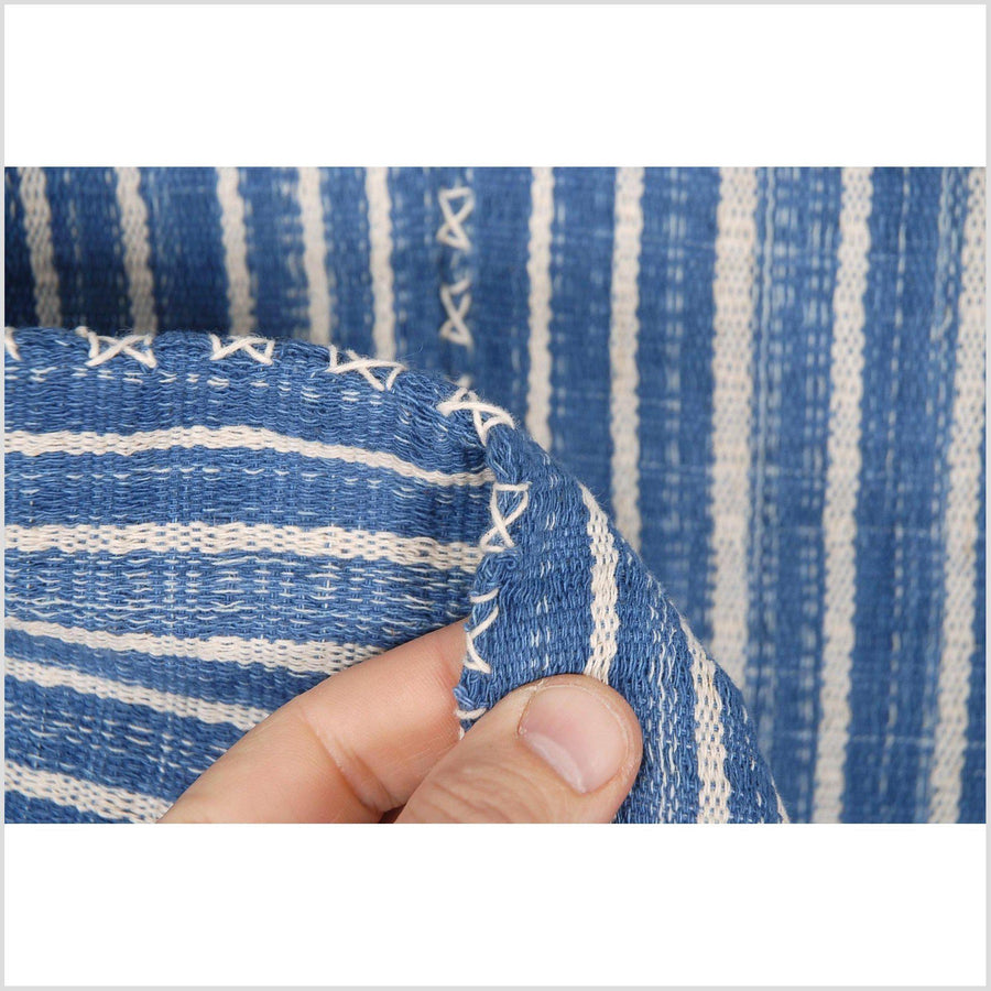 Hmong boho fabric ethnic tribal textile Thailand throw fabric natural dye color white blue stripe hilltribe Karen pillow cotton cloth CB71
