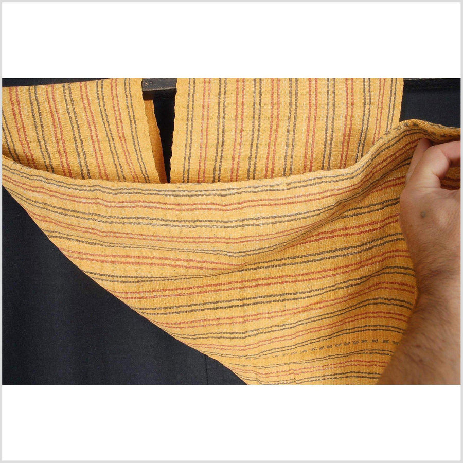 Hmong boho fabric ethnic tribal textile Thailand throw fabric natural dye color yellow gold brown pink stripe Karen pillow cotton cloth CV85