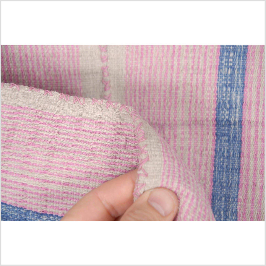 Hmong boho fabric ethnic tribal textile Thailand throw fabric natural dye gray pink purple stripe hilltribe Karen pillow cotton cloth CB74