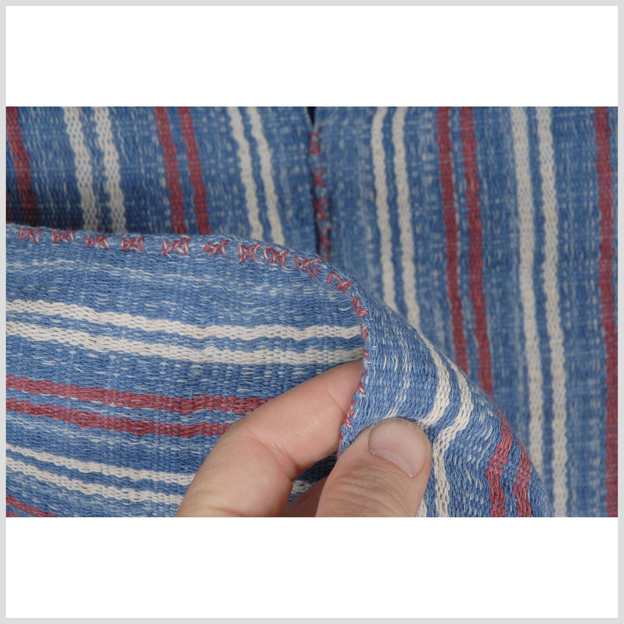 Hmong boho fabric ethnic tribal textile hilltribe Thailand throw natural organic dye blue white red stripe color Karen pillow cotton 38 XC95
