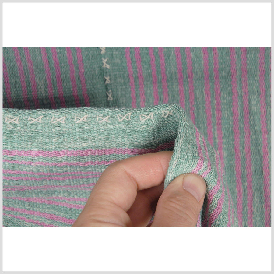 Hmong boho fabric ethnic tribal textile hilltribe Thailand throw natural organic dye green pink stripe color Karen pillow decor 41 XC79