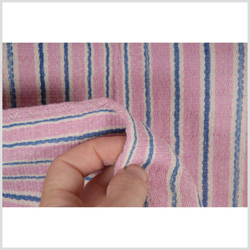 Hmong boho fabric ethnic tribal textile hilltribe Thailand throw natural organic dye pink white blue stripe color Karen pillow 41 XC58