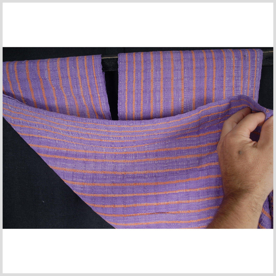 Hmong boho fabric ethnic tribal textile hilltribe Thailand throw natural organic dye purple salmon stripe color Karen pillow cotton 41 XC59