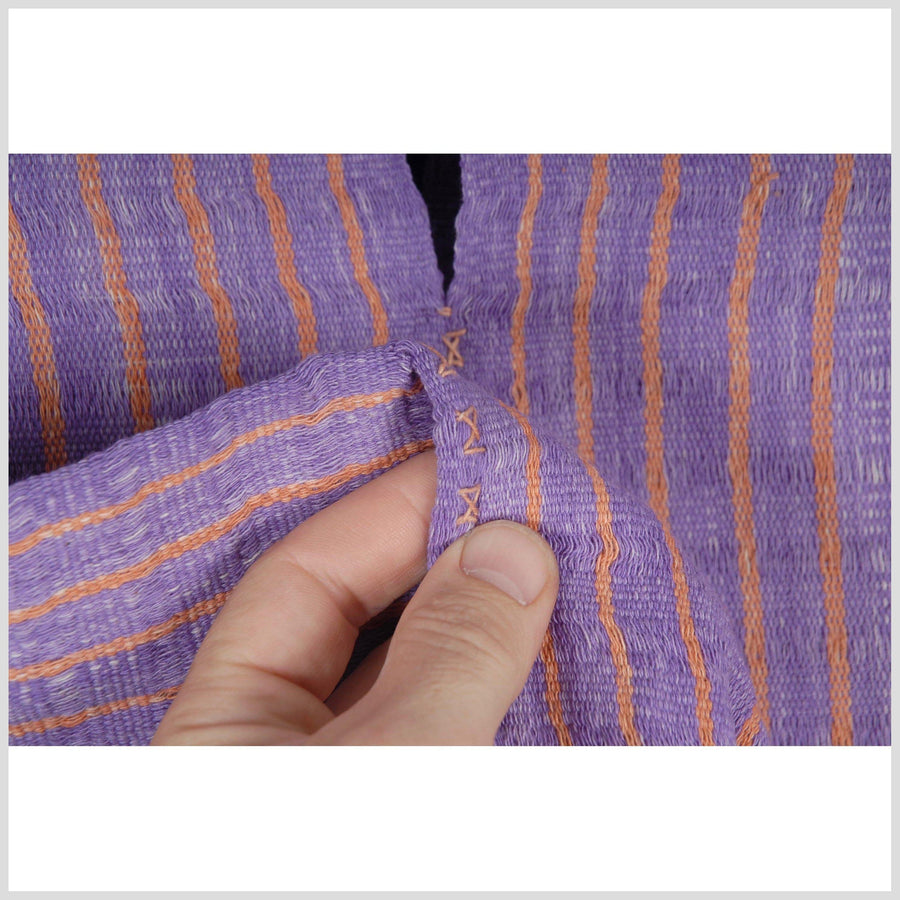Hmong boho fabric ethnic tribal textile hilltribe Thailand throw natural organic dye purple salmon stripe color Karen pillow cotton 41 XC59