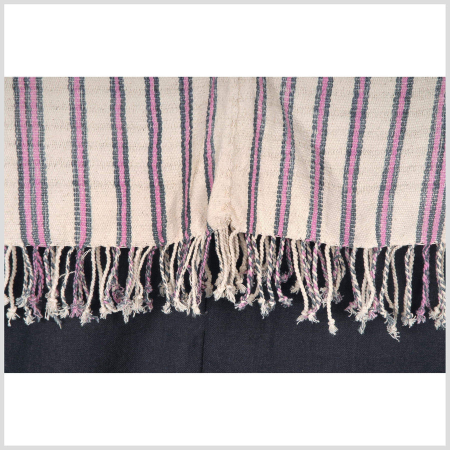 Hmong boho fabric ethnic tribal textile hilltribe Thailand throw natural organic dye white pink gray stripe color Karen pillow 41 XC80