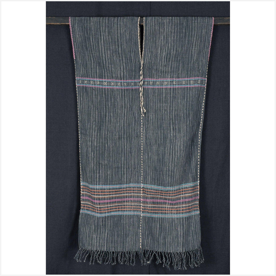 Hmong fabric handwoven hemp Karen shirt neutral gray embroidered tribal ethnic clothing boho natural vegetable dye tassel textile CC37