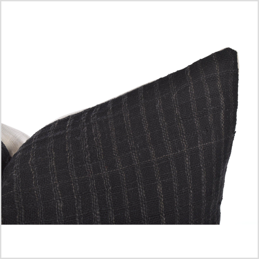 Hmong handwoven cotton pillowcase, 20 in. square cushion, bohemian style, neutral black woven pattern pillow, farmhouse decor LL39