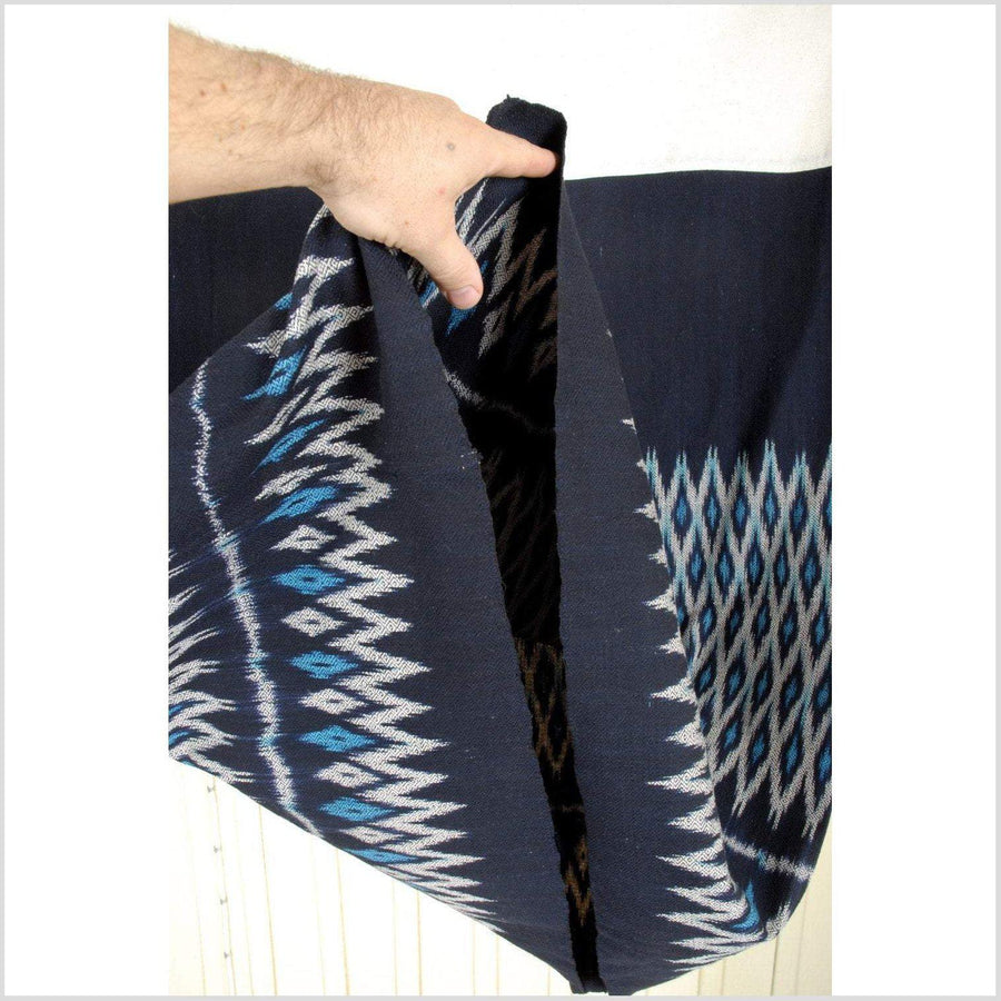 Ikat indigo handwoven ethnic cotton textile, ethnic pattern blanket, dark blue matmii fabric from Laos Thailand Southeast Asia 7 APR28