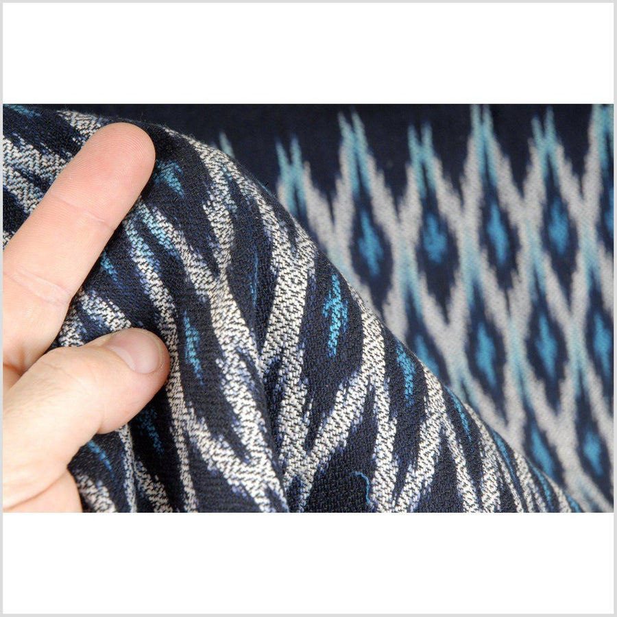 Ikat indigo handwoven ethnic cotton textile, ethnic pattern blanket, dark blue matmii fabric from Laos Thailand Southeast Asia 7 APR28