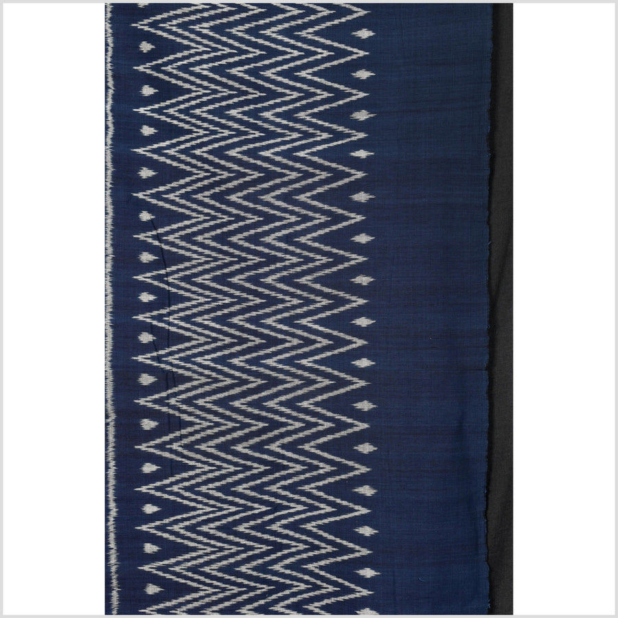 Ikat tribal tapestry, ethnic dark indigo blue runner, Laos Tai Lue boho home decor, handwoven cotton skirt sarong Asian fabric OB5