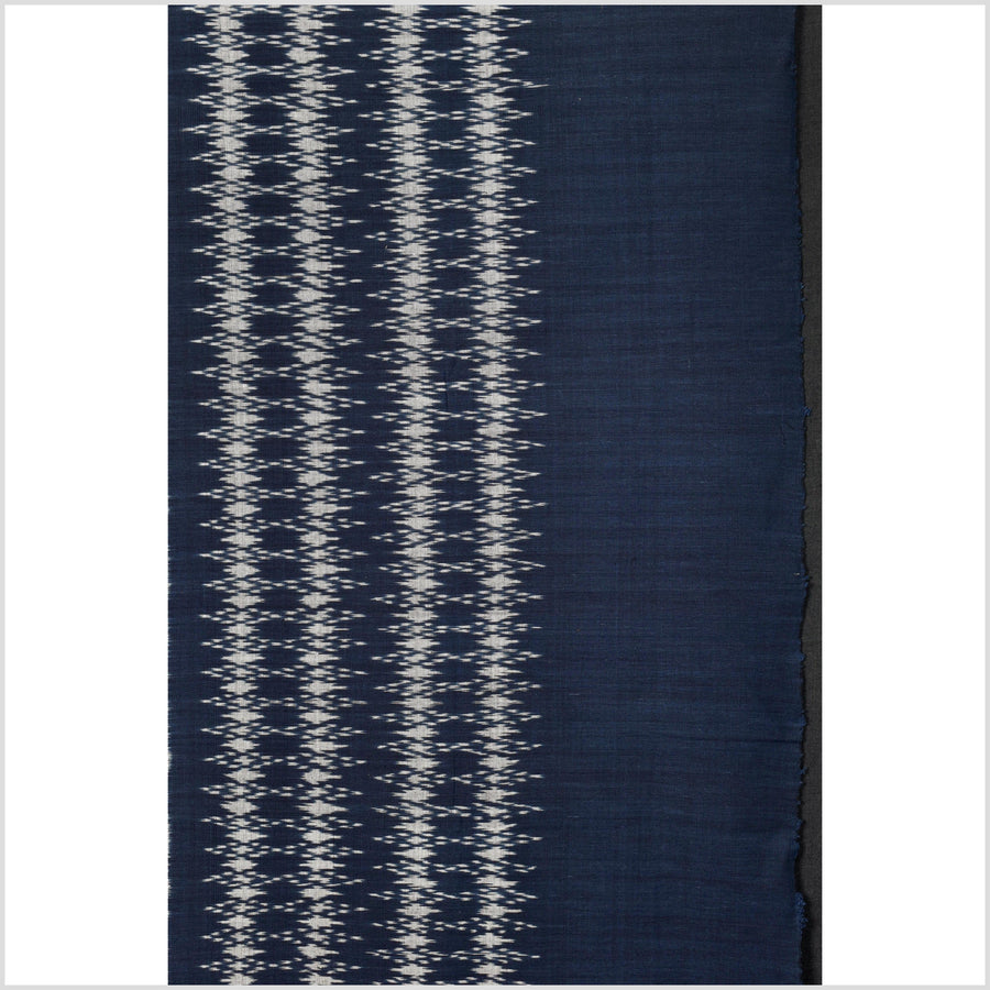 Ikat tribal tapestry, ethnic dark indigo blue runner, Laos Tai Lue boho home decor, handwoven cotton skirt sarong Asian fabric RB112
