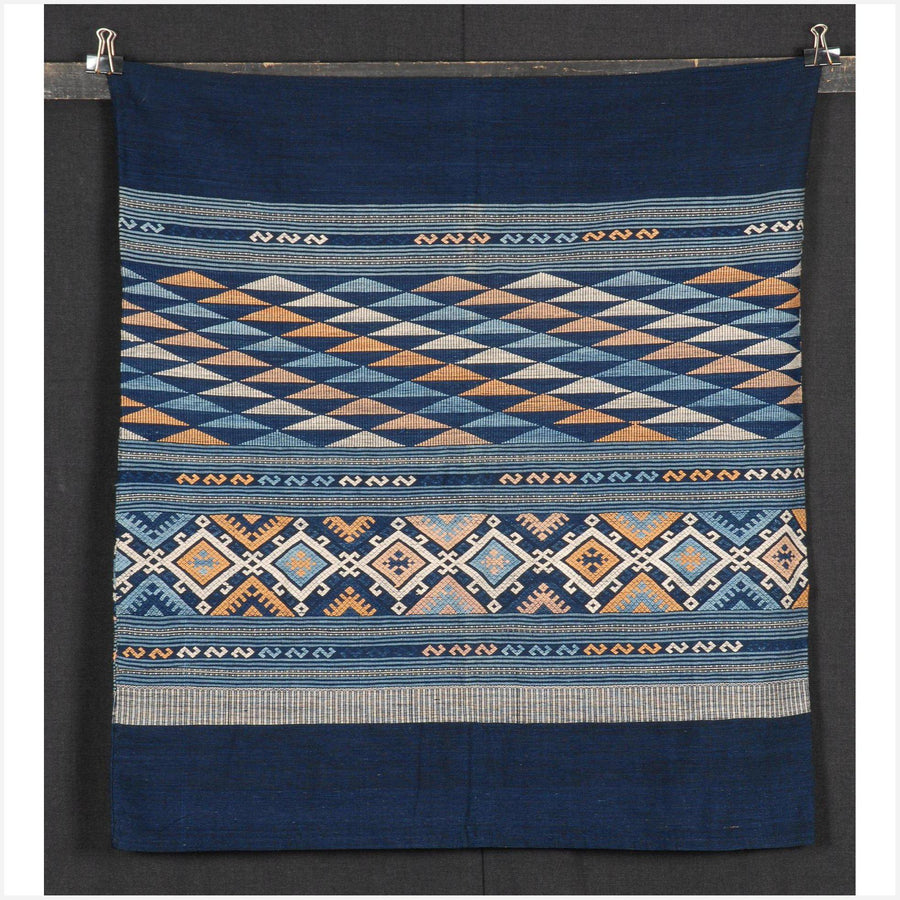 Indigo handwoven tribal tapestry ethnic home decor runner vegetable natural dye blanket ethnic boho bedspread, Laos Tai Lue textile 19 NV37