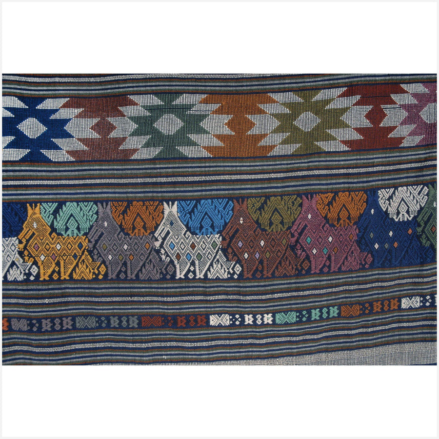 Indigo handwoven tribal tapestry ethnic home decor runner vegetable natural dye blanket ethnic boho throw Laos Tai Lue textile Hmong 27 FU54