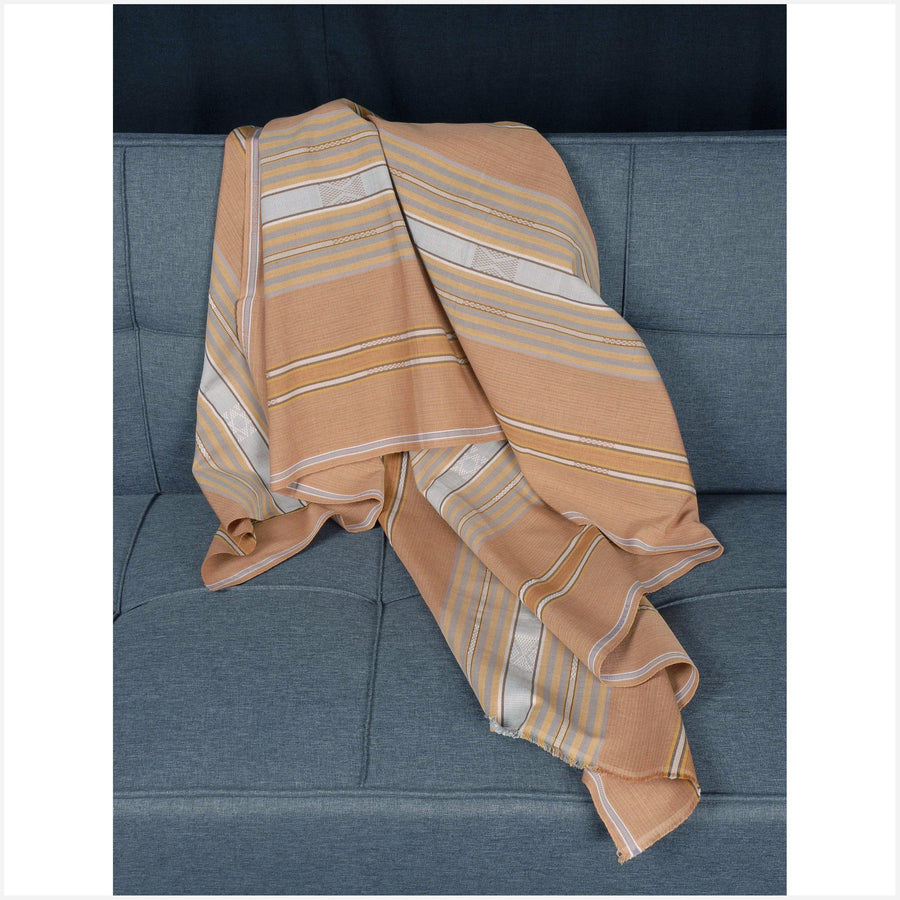 Indonesian textile runner ethnic tribal home decor natural vegetable dye handwoven cotton fabric pale oranges browns beige yellow white CE90