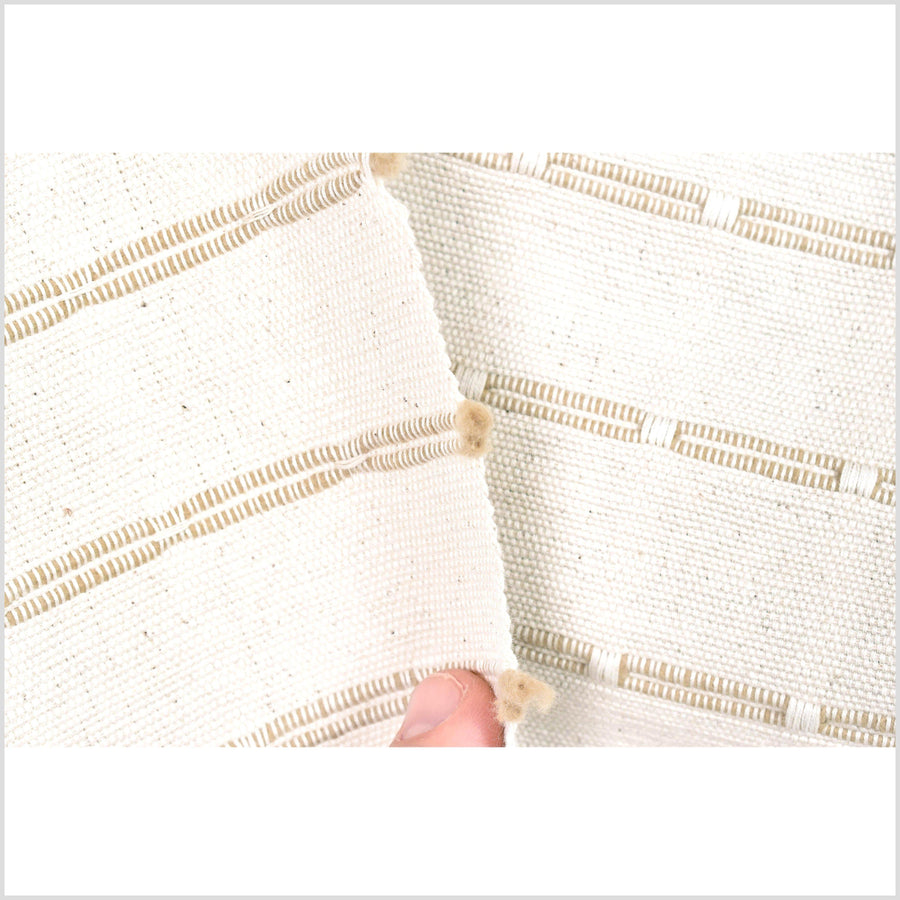 Ivory, off-white with beige, neutral minimalist cotton fabric, geometric stripe pattern, unbleached Thai canvas, fabric by the yard, PHA231