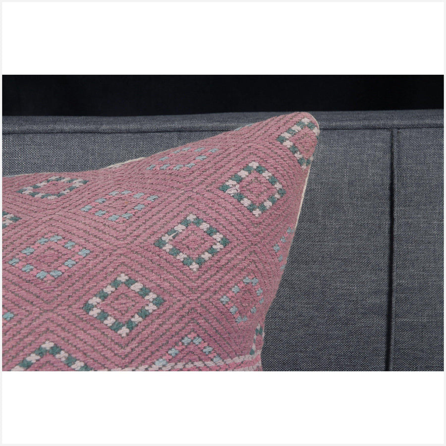 Karen ethnic cushion Hmong pillow tribal decorati20 in. square pillow handwoven cotton pink, blush, gray, natural organic dye VC89
