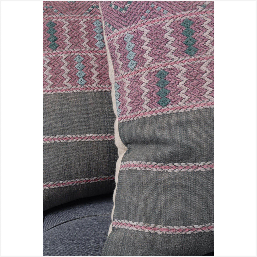 Karen ethnic cushion Hmong pillow tribal decorati20 in. square pillow handwoven cotton pink, blush, gray, natural organic dye VC89