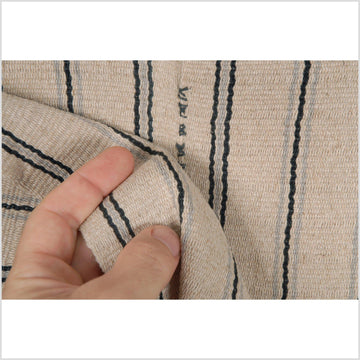 Karen ethnic hemp Hmong fabric handwoven neutral beige black gray tribal textile boho cloth hand stitching unbleached KL26