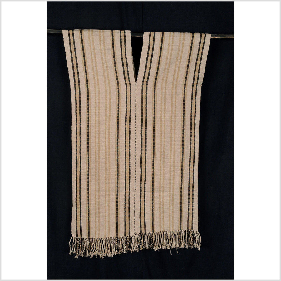 Karen ethnic hemp Hmong fabric handwoven neutral beige black tan brown tribal textile boho cloth hand stitching unbleached KL59