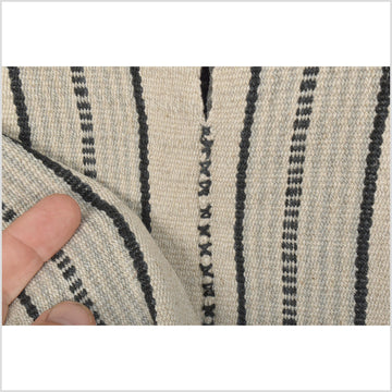 Karen ethnic hemp Hmong fabric handwoven neutral beige black tan khaki tribal textile boho cloth hand stitching unbleached JK21