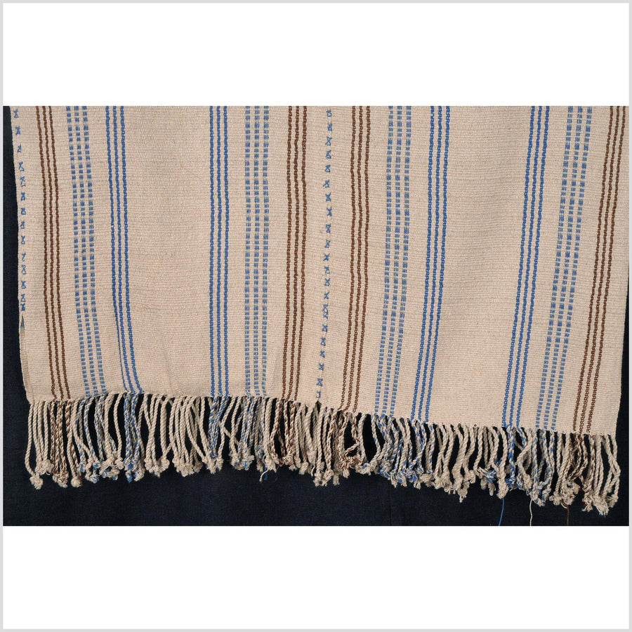 Karen ethnic hemp Hmong fabric handwoven neutral beige blue brown tribal textile boho cloth hand stitching unbleached KL38