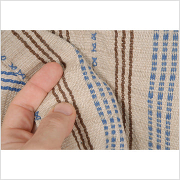 Karen ethnic hemp Hmong fabric handwoven neutral beige blue brown tribal textile boho cloth hand stitching unbleached KL38
