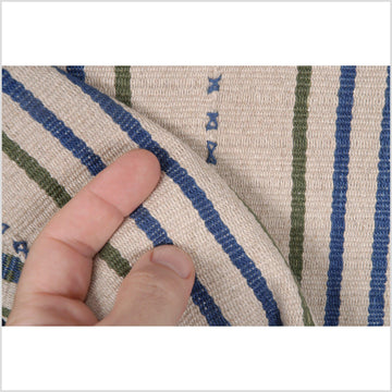 Karen ethnic hemp Hmong fabric handwoven neutral beige blue green tribal textile boho cloth hand stitching unbleached KL44