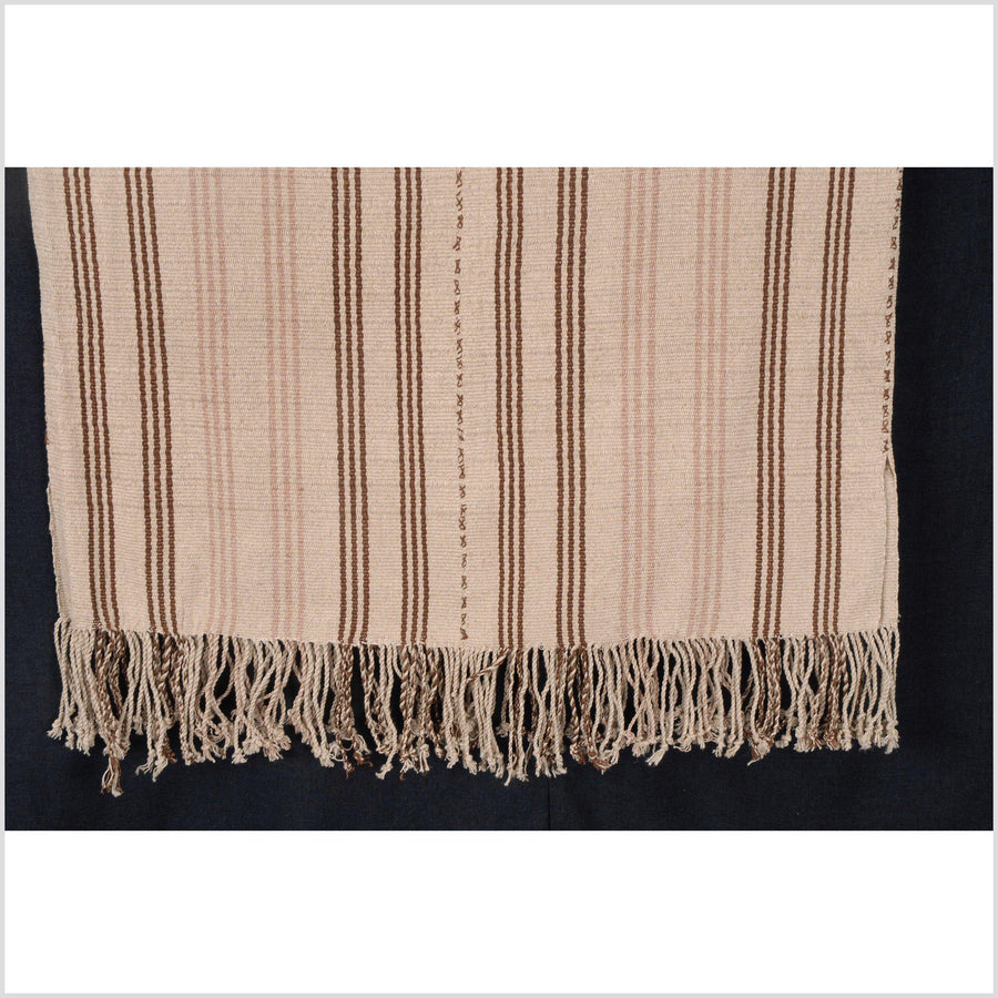 Karen ethnic hemp Hmong fabric handwoven neutral beige brown blush tribal textile boho cloth hand stitching unbleached KL50