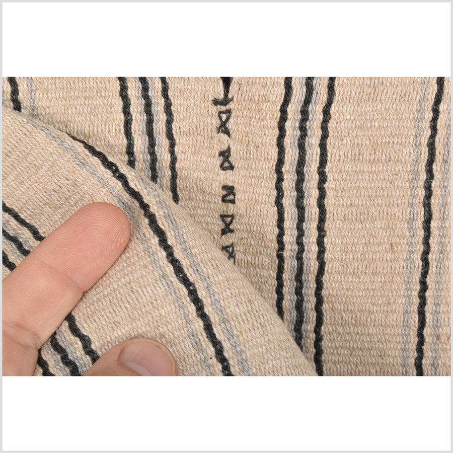 Karen ethnic hemp Hmong fabric handwoven neutral beige gray black tribal textile boho cloth hand stitching unbleached KL74