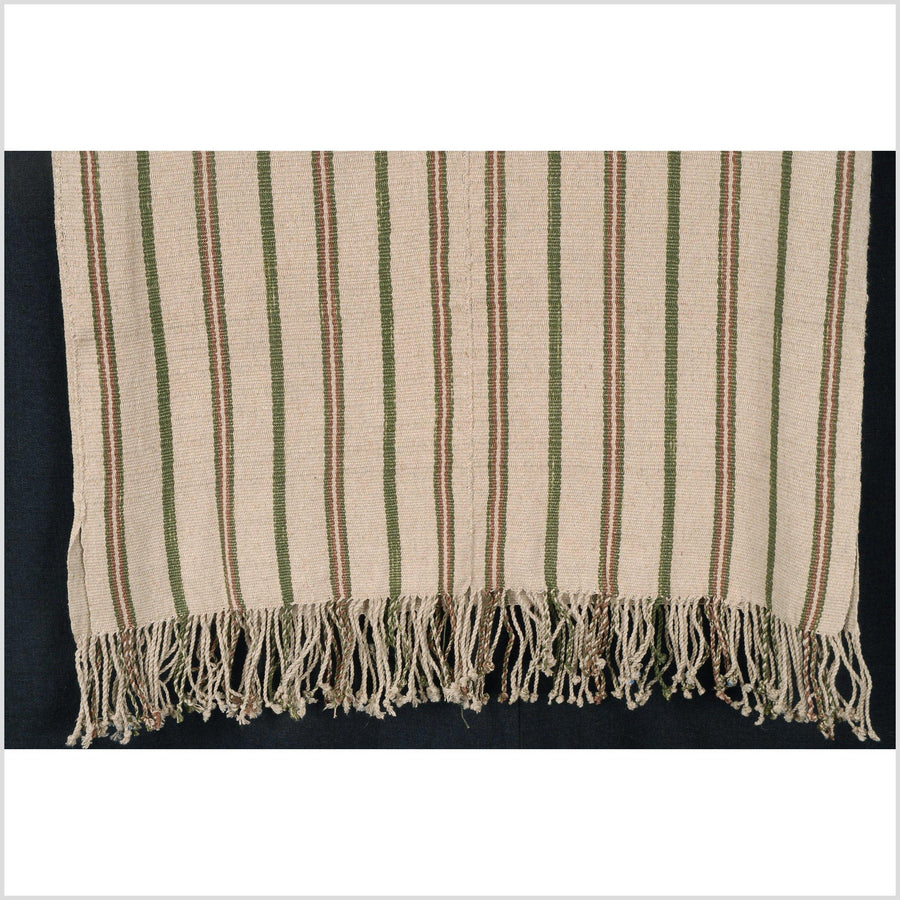 Karen ethnic hemp Hmong fabric handwoven neutral beige green brown tribal textile boho cloth hand stitching unbleached KL48