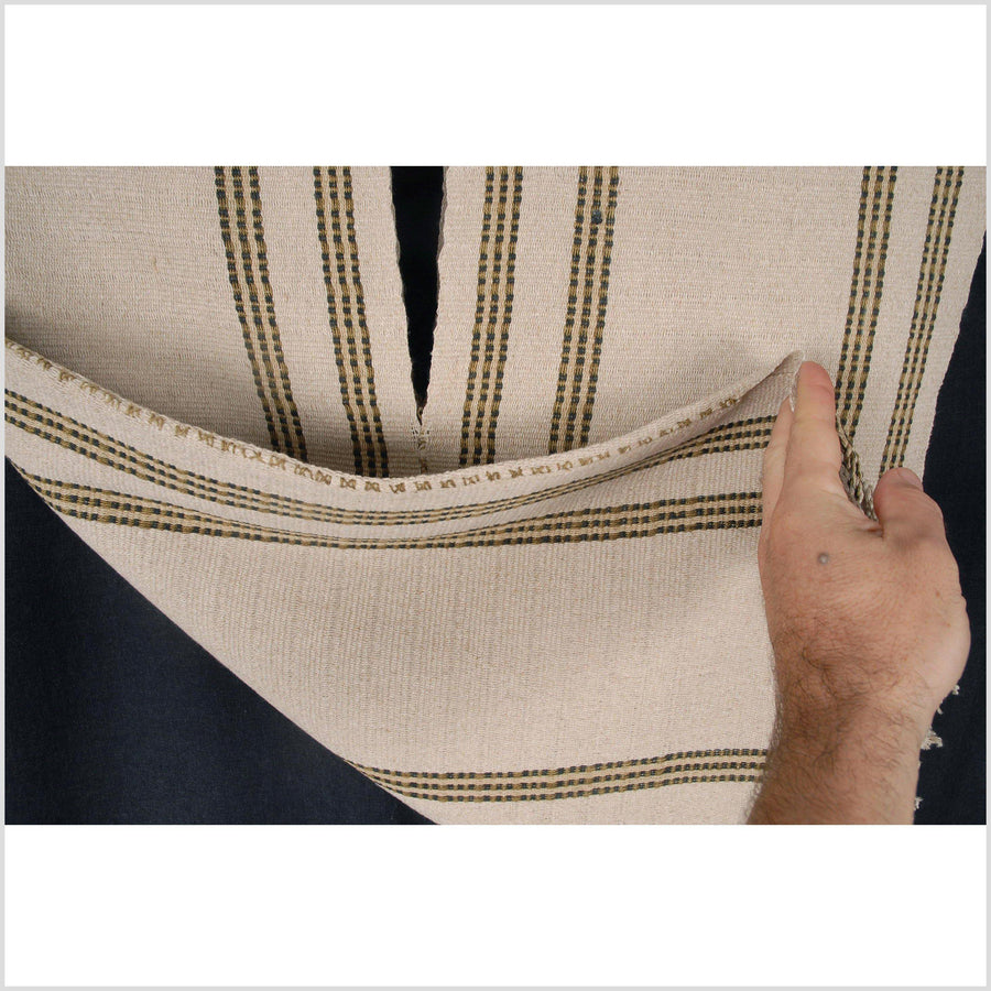 Karen ethnic hemp Hmong fabric handwoven neutral beige tan black tribal textile boho cloth hand stitching unbleached KL14