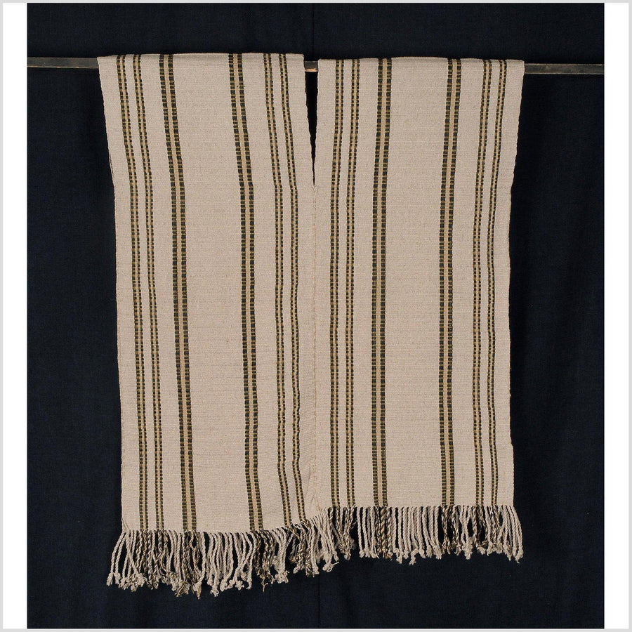 Karen ethnic hemp Hmong fabric handwoven neutral beige tan black tribal textile boho cloth hand stitching unbleached KL18