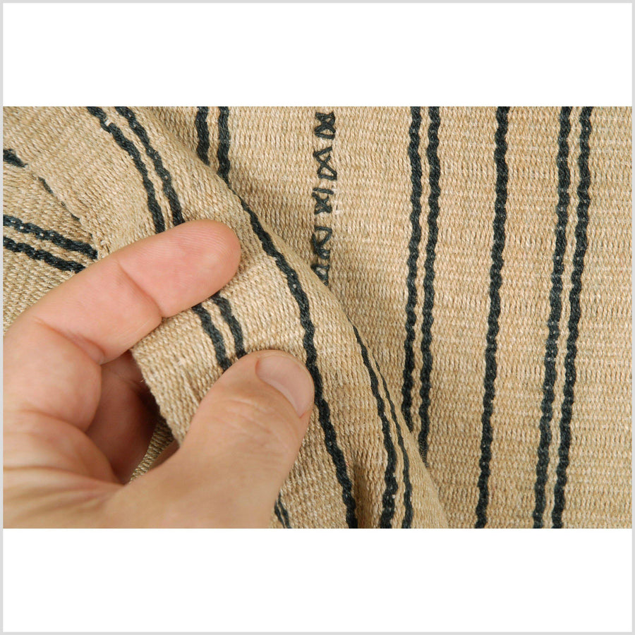 Karen ethnic hemp Hmong fabric handwoven neutral gold black tribal textile boho cloth hand stitching unbleached KL13