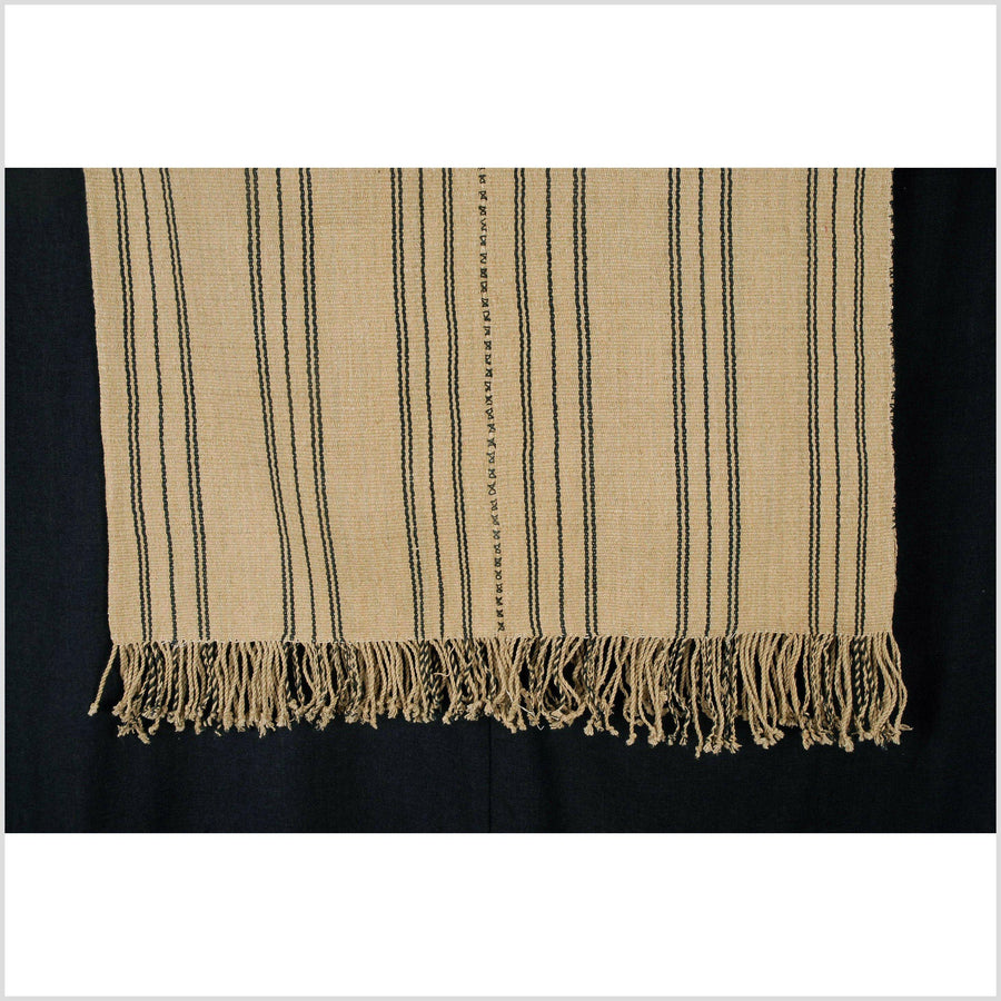 Karen ethnic hemp Hmong fabric handwoven neutral gold black tribal textile boho cloth hand stitching unbleached KL13