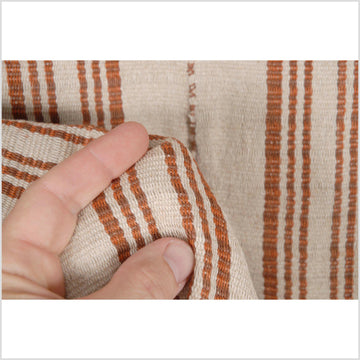 Karen ethnic hemp Hmong fabric handwoven shirt neutral natural dye beige orange brown stripe tribal ethnic clothing boho cloth hand stitching unbleached textile CF46