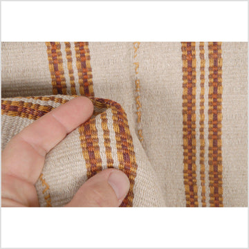 Karen ethnic hemp Hmong fabric handwoven shirt neutral natural dye beige orange brown tan yellow stripe tribal ethnic clothing boho cloth hand stitching unbleached textile CF50