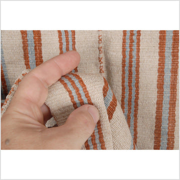 Karen ethnic hemp Hmong fabric handwoven shirt neutral natural dye beige orange gray stripe tribal ethnic clothing boho cloth hand stitching unbleached textile CF36