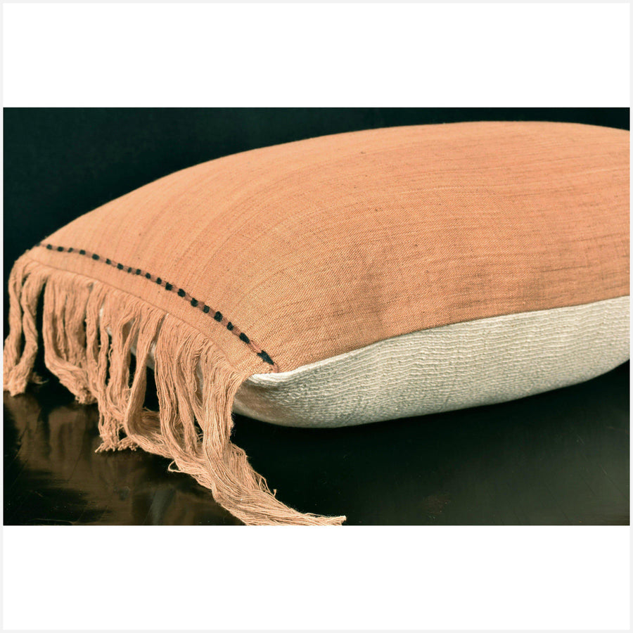 Karen ethnic pillow AND INSERT, Hmong tribal 35 x 15 lumbar cushion, handwoven cotton, neutral cumin caramel natural organic dye OO71