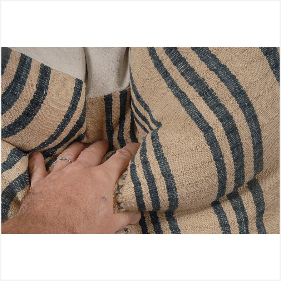 Karen ethnic stripe cushion Hmong pillow tribal decorative 20 in. pillow handwoven cotton tan, gray, natural organic dye BN13