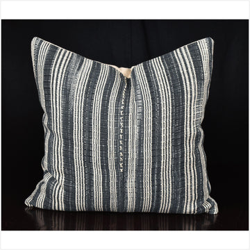 Karen ethnic stripe cushion Hmong pillow tribal decorative 20 in. square pillow handwoven cotton gray, white, natural organic dye OO42